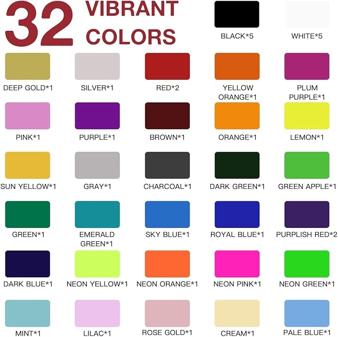 Heat Transfer Vinyl Bundle - 43 Pack 12" x 10" PU Iron on Vinyl for T-Shirt, 32 Assorted Colors HTV Vinyl for Heat Press Machine - Easy to Cut, Weed & Transfer