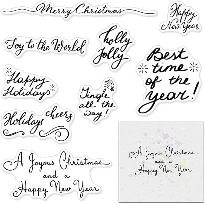 Merry Christmas Clear Stamps for Card Making and Photo Album Decorations, Happy New Year Words Winter Snowflake Frame Clear Rubber Stamps for Card Making Decoration and DIY Scrapbooking