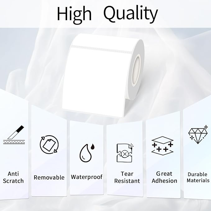 White Square Thermal Labels Stickers 3 x 3 Inch, Self-Adhesive Waterproof Square Direct Thermal Labels Stickers, Perforation Line Design- 300PCS