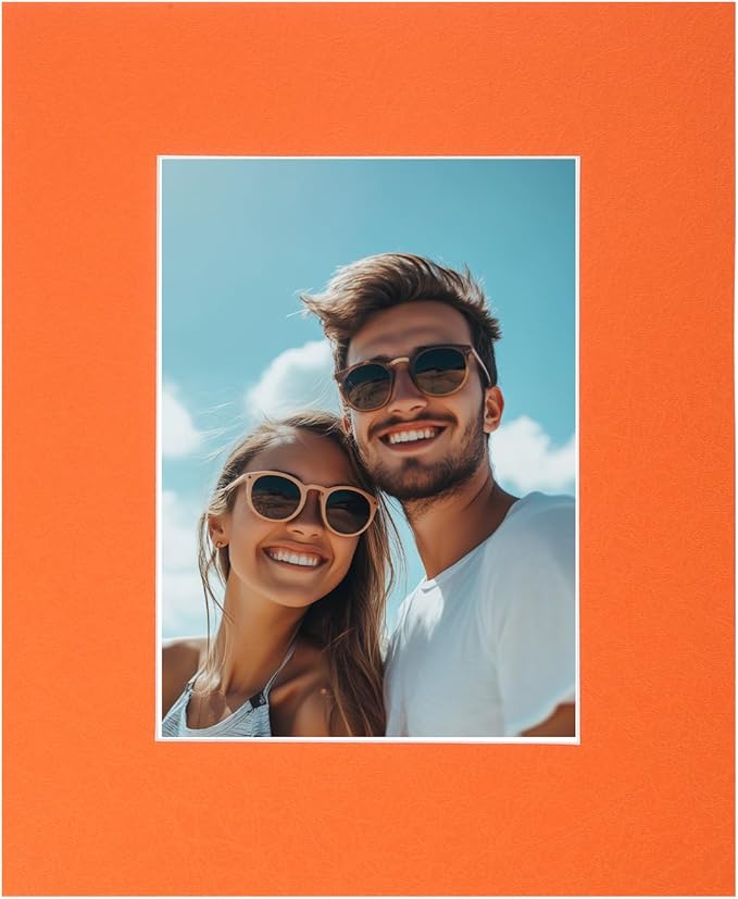 Picture Mats, 8 x 10 for 5 x 7 Pictures Acid Free White Core Bevel Cut Frame Mattes for Display Art Measuring, Orange