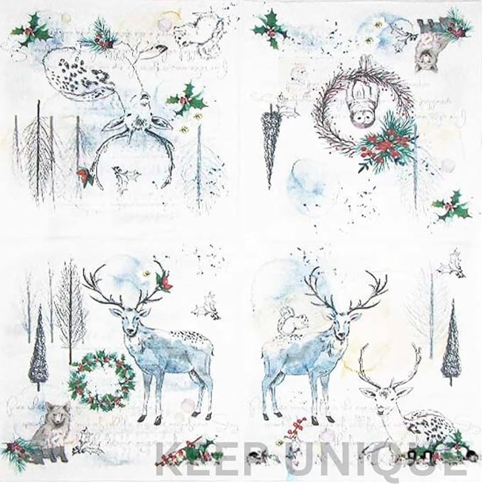 20-ct 13x13 Christmas Paper Decoupage Napkins, 3-Ply Servilletas Tissue Napkin for Dinner and Parties, Disposable Napkins (Animal Winter)