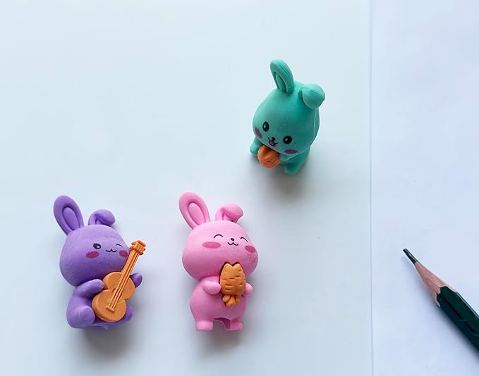36 Pcs Pencil Eraser Set, 3D Cute Erasers for Kids, Children's Gifts, Party Favor, Classroom School Rewards (Rabbit)