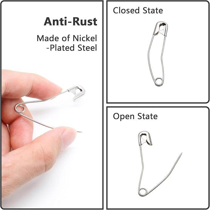 120Pcs Curved Safety Pins Size 4, 2-1/4 inch / 57mm Quilting Basting Pins, Bent Safety Pins for Quilting and Knitting (Sliver)