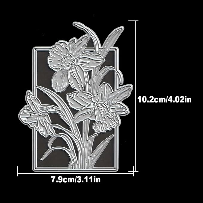 Lapoo Flowers Metal Cutting Die for Scrapbooking - Durable, Cut Stencils for DIY Scrapbook Photo Album Decorative Paper Card, Card Making Supplies, Embossing (Narcissus Flower Frame 4 x 3.1 in)