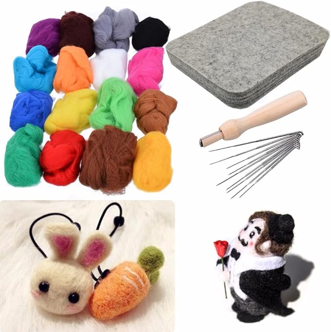 Wool Needle Felting Pad,Needled Felting Mat Woolen Block Thick and Firm Needle Felting Base for Precision Felting Projects Including Pair of Leather Finger Guards (6inch*6inch)