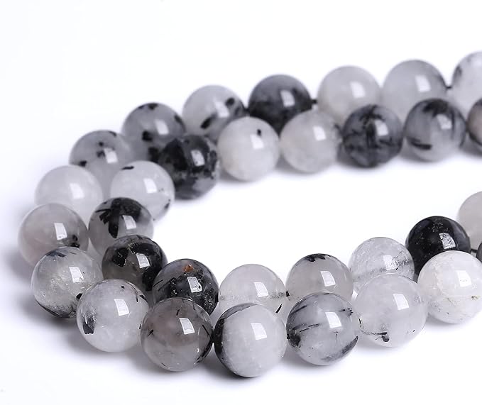 AAA Natural Black Quartz Rutilated Beads Round Loose Beads for Jewelry Making DIY Bracelet 60pcs 6mm Crystal Energy Healing Power Stone (Black Rutilated Quartz Crystal, 6mm)