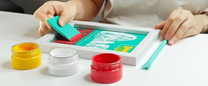 JAJADO 19pcs Christmas Stencils Chalk Paste Paint Set with Mini Squeegees, Self Adhesive Silk Screen Stencils Xmas Screen Print Mesh Transfer for Painting on Wood, Fabric, Glass, DIY Christmas Decor