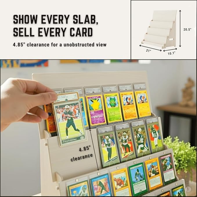 Wood Graded Card Display Stand for Collectors & Flippers - Sleek Tiered Trading Card Display Stand for Shows & Events - Stable On the Go Card Stand for Displaying Sports, TCG & Collectible Card Slabs (24 Cards)