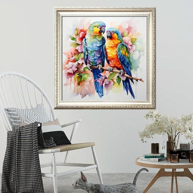 Leczany Cross Stitch Stamped Kit for Adults or Kids - Two Parrots | DIY Embroidery Starter Patterns Craft Kit Needlepoint for Beginner | 11CT, 3 Strands | 14.2x14.2 inches