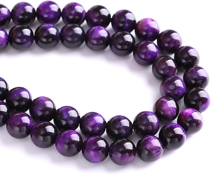 8mm 45pcs A+ Natural Purple Tiger Eye Stone Beads Round Spacer Loose Beads for Jewelry Making DIY Bracelet Necklace 15" Inch