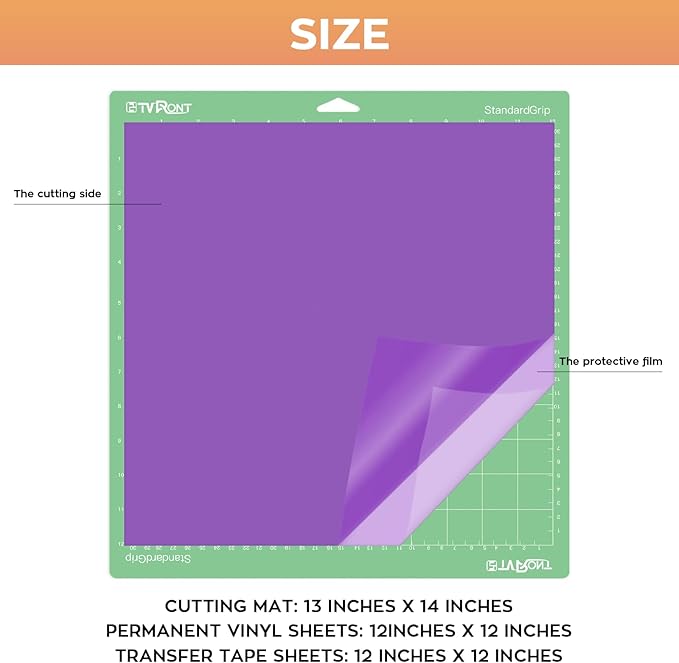 HTVRONT 70 Pack Vinyl for Cutting Machine, 57 Sheets 12" X 12" Permanent Adhesive Vinyl Sheets & 2 Cutting Mat & 10 Transfer Paper Permanent Bundle
