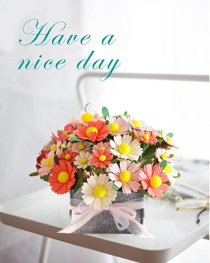 DIY Felt Flower Art Craft Kit, Daisy Bouquet Kit, Floral Gifts, Beginner Craft Kit, Arrange Pre-Cut Flowers and Foliage