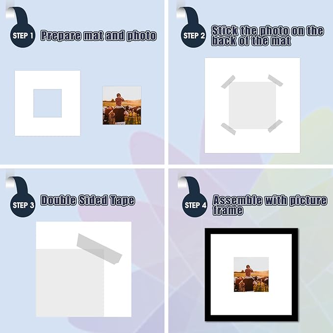Mat Board Center, Pack of 20, 8x8 for 4x4 White Photo Picture Mats - Acid Free, 4-ply Thickness, White Core - for Pictures, Photos, Framing