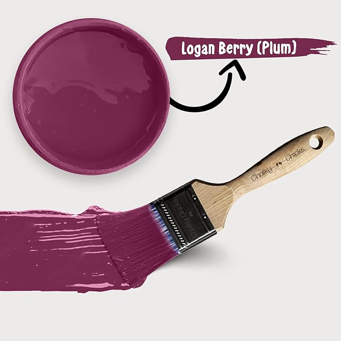 Chalky Chicks All-in-One Chalk Paint for Furniture or Cabinet - 8 Fl Oz - Matte Finish Logan Berry (Plum) for Metal, Wood Furniture Paint - No Sanding All-in-One for Home Decor & Crafts, USA Made