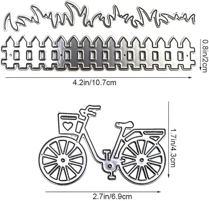 Grass Fence and Bike Metal Cutting Dies,Grass Bush Fence Die Cuts for Paper Card Making, Grass Fences Embossing Dies for Scrapbooking DIY Album Decorative