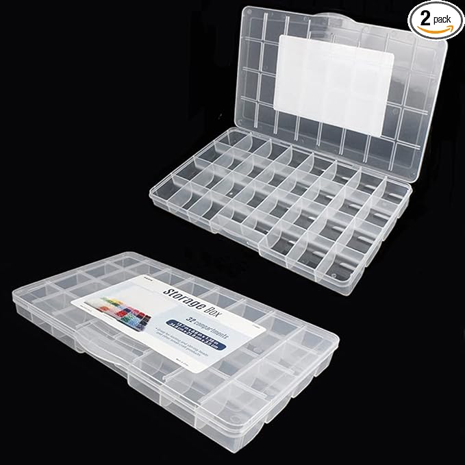 32 Grids Clear Plastic Organizer Box, Craft Storage Container for Beads Organizer, Art DIY, Crafts Jewelry Storage, Fishing Tackles, Rock Collection, 2 Pack
