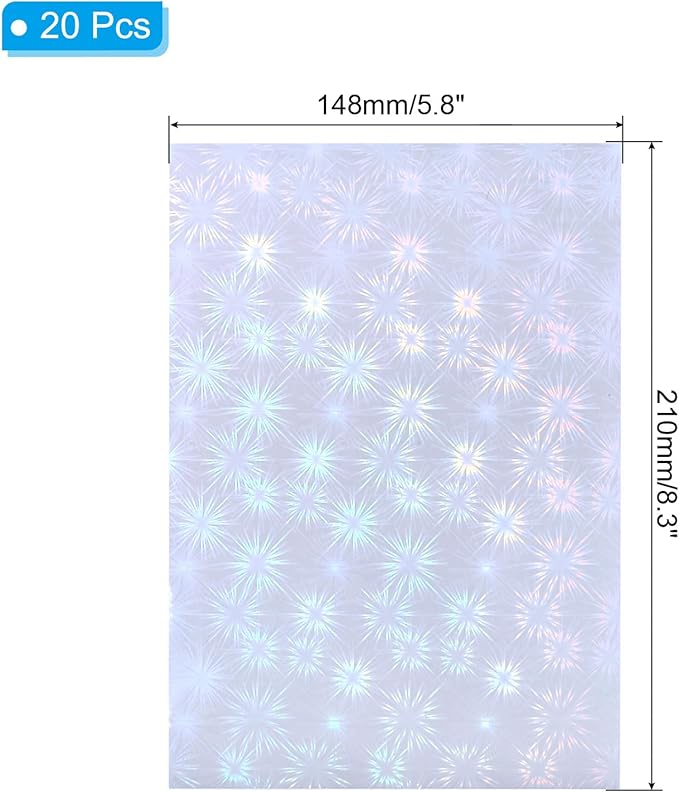 PATIKIL 8.3x5.8" Holographic Sticker Paper, 20Sheets A5 Polypropylene Self-Adhesive Transparent Waterproof Laminate Overlay Film for Photo Cards Scrapbook Decorations, Blossom