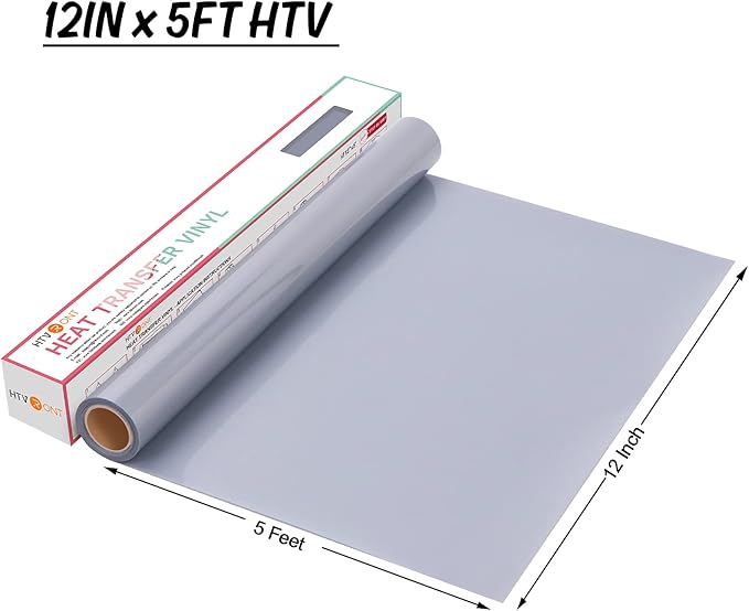 HTVRONT HTV Heat Transfer Vinyl Rolls - 12" x 5ft Silver for Shirts, Iron on for All Cutter Machine - Easy to Cut & Weed for Heat Design (Silver)
