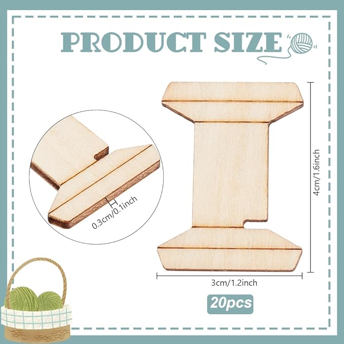 PH PandaHall 20pcs Thread Organizer Bobbin Winder Embroidery Thread Storage Floss Keeper Knitting Thread Holder Spool Shape Wood Bobbins Card for Sewing Crochet Needlework Tool 1.2x1.5 Inch