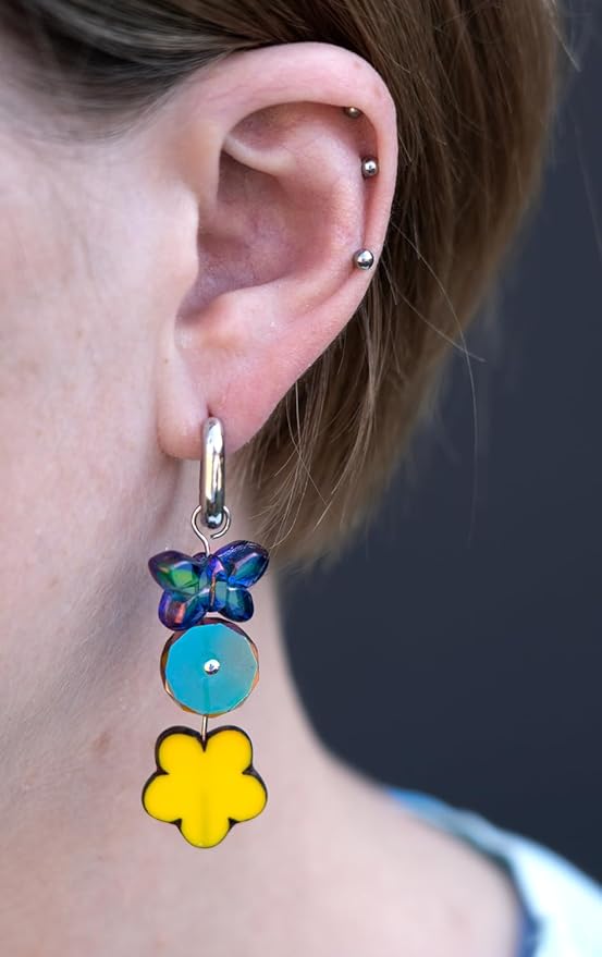 2.1oz (60g) of Focal Glass Bead Mix with Table-Cut Flower and Butterfly Beads, PG Blue