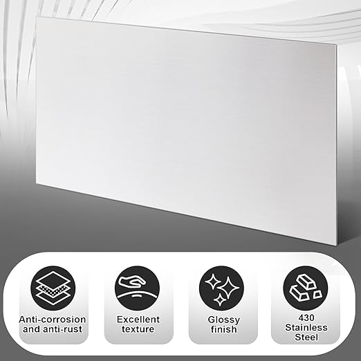 1 Pcs 430 Stainless Steel Sheet Metal 10 x 8 Inches 24GA Metal Plates Panel #4 Brushed Finish Magnetic Mount Board Wall Food Truck Restaurant Crafting Kitchen Floor Trailer Garage Gym