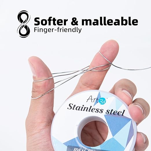 Art3d 18 Gauge Stainless Steel Wire, Bendable Soft Crafting Wire for Jewelry Making Earring Beading DIY Wrapping Sculpting - 120 FT Silver