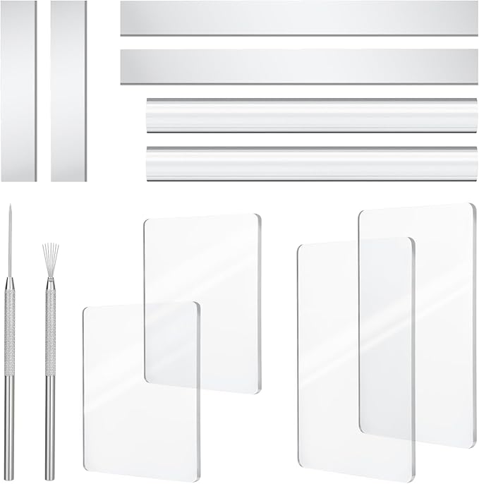 Amrules Clay Tools Kit, 12 PCS Polymer Clay Cutter Tools, Rectangle Shape Acrylic Press Board and Roller Pin Supplies Suitable for Shaping, Carving, Pottery Craft and DIY Projects