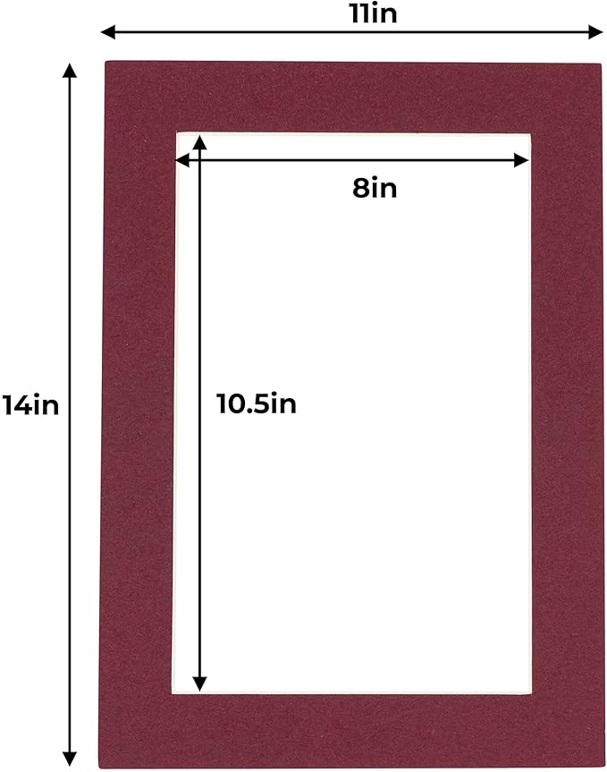 Poster Palooza 11x14 Mat for 8.5x11 Photo - Precut Maroon Picture Matboard for Frames Measuring 11 x 14 Inches - Bevel Cut Matte to Display Art Measuring 8.5 x 11 Inches - Acid Free Pack of TEN MATS
