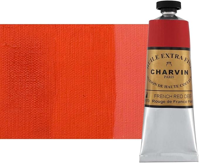 Charvin Extra Fine Oil Paint, French Red Deep 60 ml - Triple-Milled, Rich Texture, Poppy Oil-Based, Light-Fast, Handmade, Archival Quality