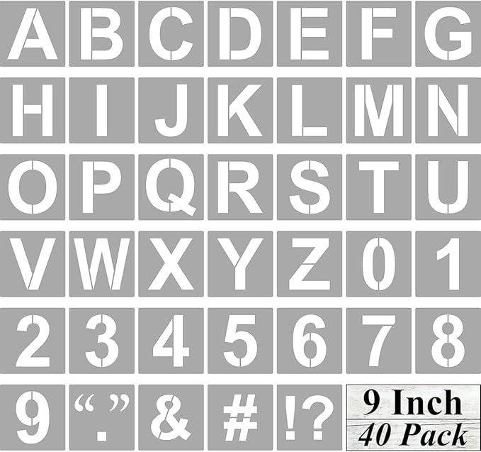 Alphabet Letter and Number Stencils 9 Inch - 40 Pack Large Letters and Numbers Stencil Templates with Signs for Painting on Wood, Reusable Letter Stencils for Chalkboard Signs & Wood Wall Art