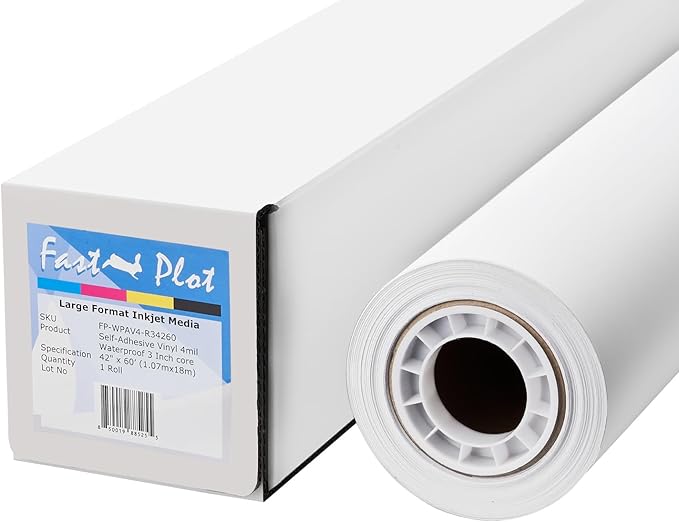 FastPlot Self Adhesive Vinyl - Waterproof 4mil - 42inch x 60ft Roll - 3inch core