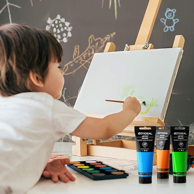 GOTIDEAL Acrylic Paint Metallic Gold 24K Tubes(120ml, 4.1 oz) Non Toxic Non Fading,Rich Pigments for Painters, Adults & Kids, Ideal for Canvas Wood Clay Fabric Ceramic Craft Supplies (Gold)