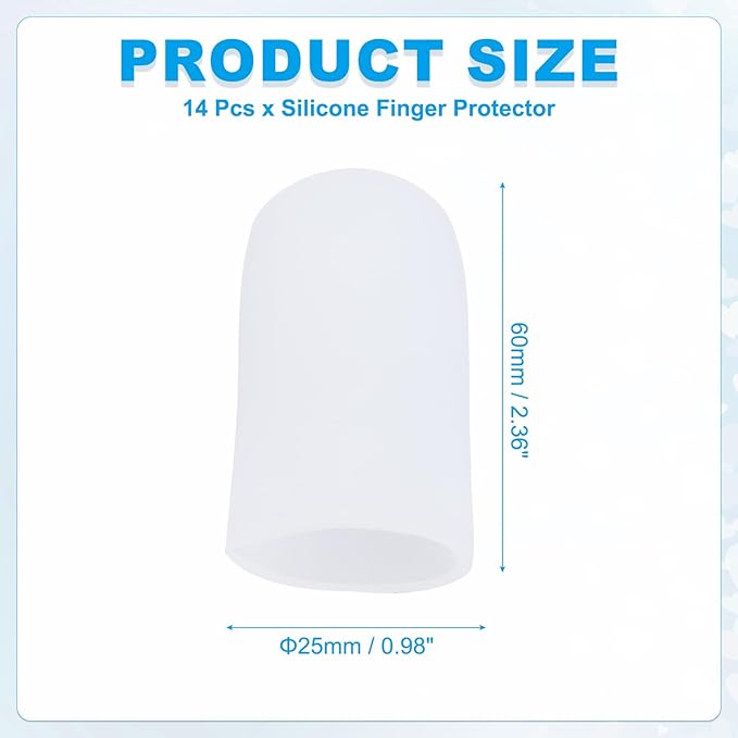 PATIKIL Gel Finger Cots 2"x0.79", 14 Pcs Silicone Finger Protector Support Finger Sleeve Cushions Thumb Protector Covers Fingertip Caps Gloves for Finger Cracking, White