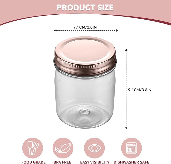 novelinks 8 oz Clear Plastic Jars with Screw-On Lids - BPA-Free Refillable Storage Containers for Slime, Spices, Crafts, Kitchen & Home Organization (48 Pack,Rose Gold)
