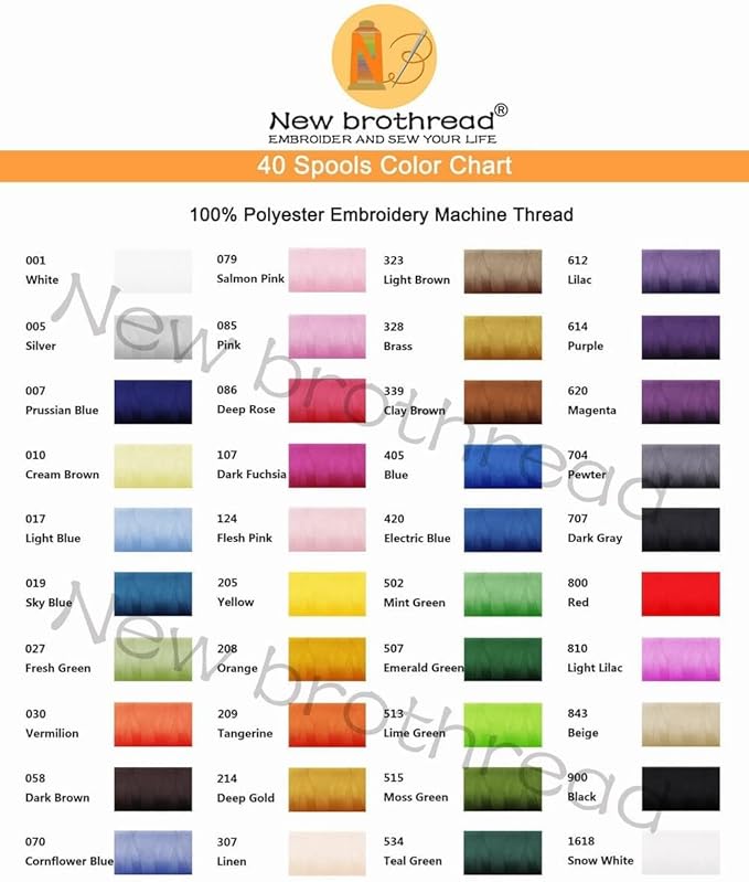 40 Spools Polyester Machine Embroidery Thread Kit 500M Colors Compatible with Brother Colors
