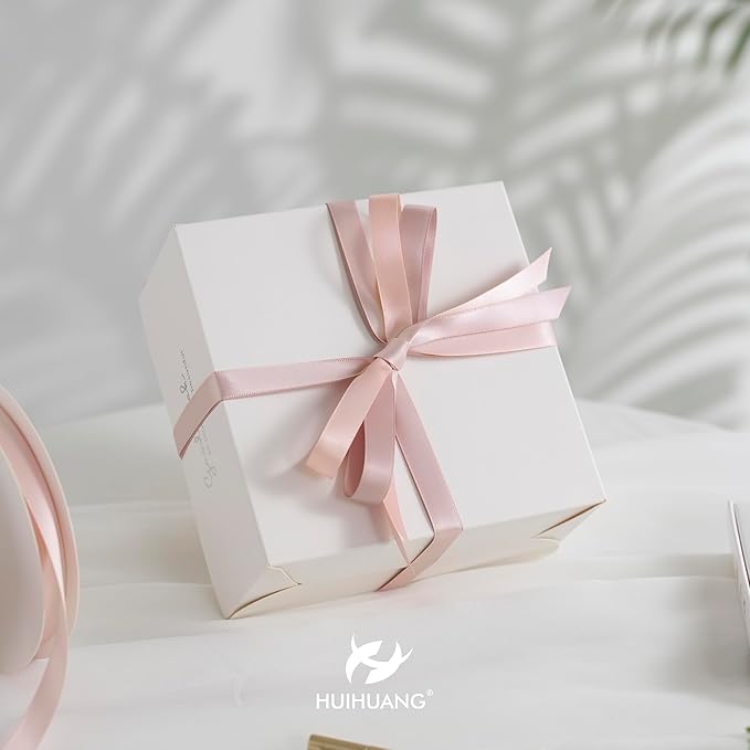 HUIHUANG Dusty Rose Rose Satin Ribbon 1/2 inch X 50 Yards Continuous, Dusty Pink Double-Faced Satin Ribbon for Gift Wrapping, Bows, DIY Crafts, Flower Bouquet, Wedding Bridal Shower Decor