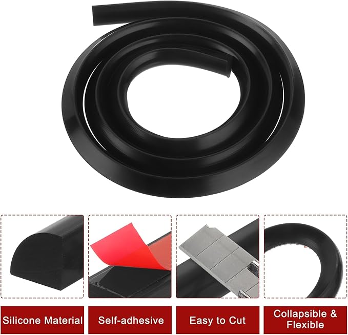 uxcell Flexible Molding Trim, 59 Inch Flexible Quarter Round Molding Silicone Peel and Stick Trim Self Adhesive Shower Water Barrier for Corner Decor Bathroom Kitchen, Black