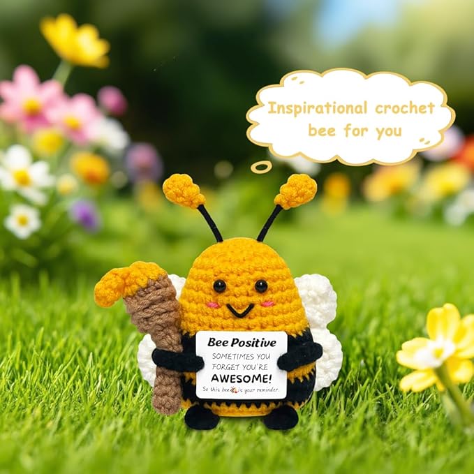 Positive Crochet Animals Bee Gifts - Birthday Gifts for Women Men, Inspirational Gift for Sister Friends Coworkers Boss, Appreciation Presents, Emotional Cheer Up Crochet Bee Cute Decor Small Stuff