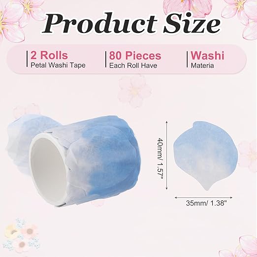 uxcell 2 Rolls Petal Washi Tape, 80 Pieces Floral Decorative Tape Colored Masking Tapes Crafting Supplies for DIY Crafts, Gift Wrapping, Scrapbook, Party Decorations, Large Sky Blue