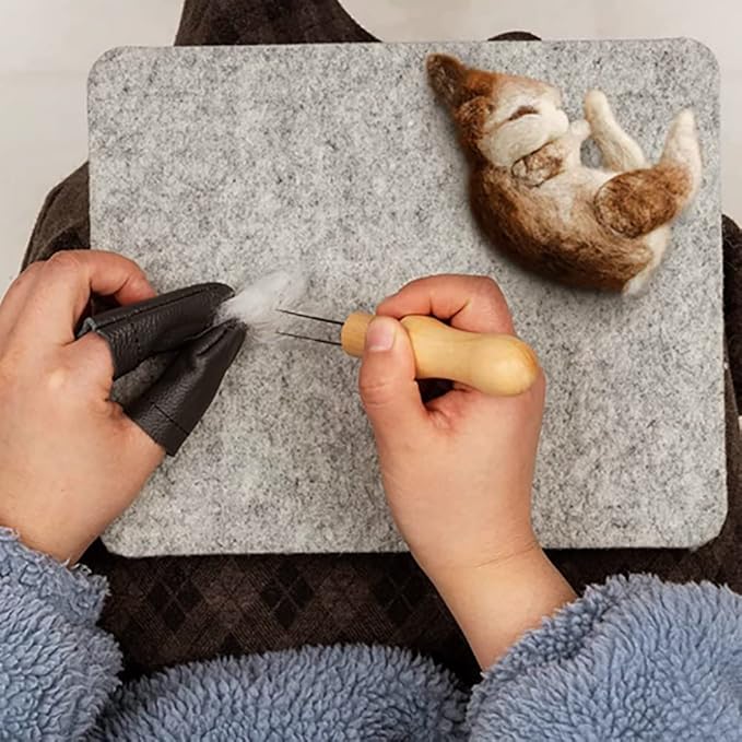 Wool Needle Felting Pad,10x8x1 inch Needled Felt Mat Block Thick and Firm Base for Precision Felting Projects Including Pair of Leather Finger Guards (10in*8in)