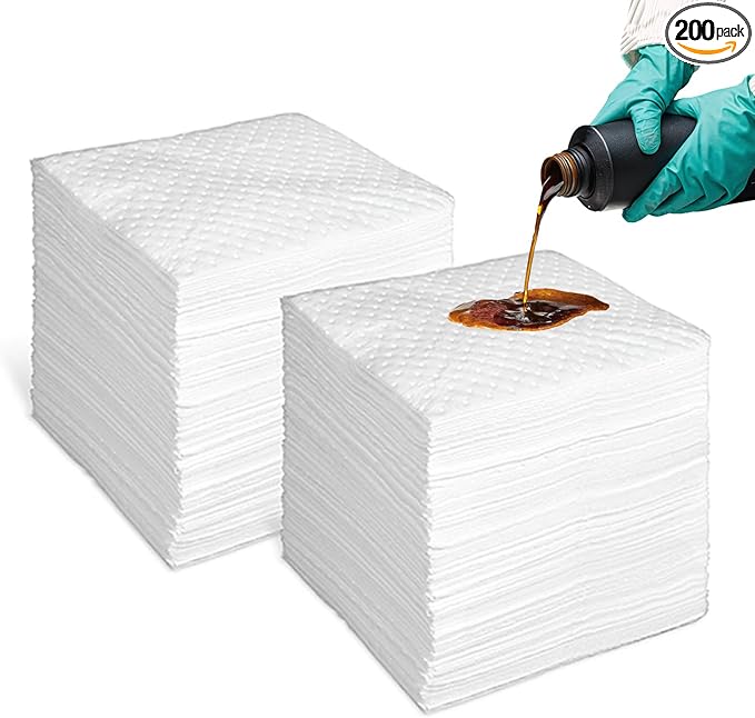 Smaafit 15"x18" Oil Absorbent Pads 200 Pack - Heavyweight Polypropylene Mats for Garage Floor & Marine, 24oz/Pad, 30 Gal Total, Tear-Resistant, Floatable