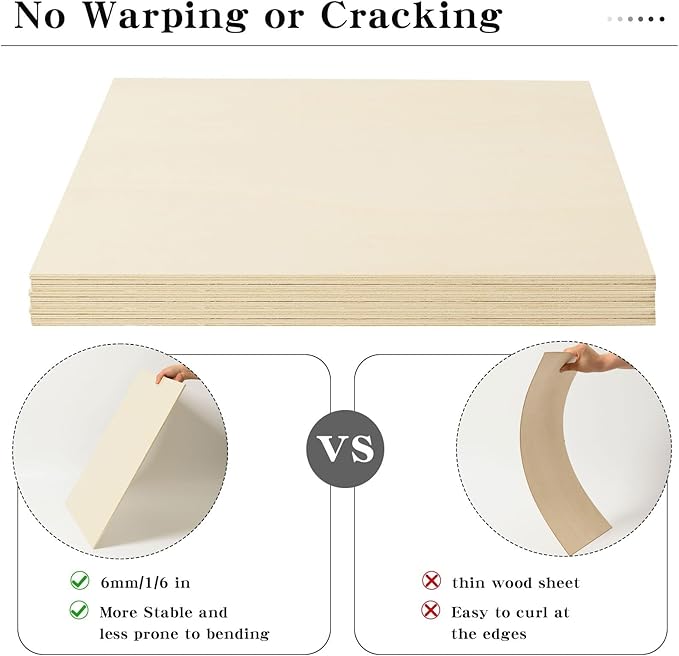 6 Pack 16 x 16 x 1/4 Inch-6mm Thick Basswood Sheets for Crafts Unfinished Plywood Sheets Boards Square Crafts Wood Sheets for DIY Laser Projects, Wood Burning, Engraving, Staining, Architectural Model