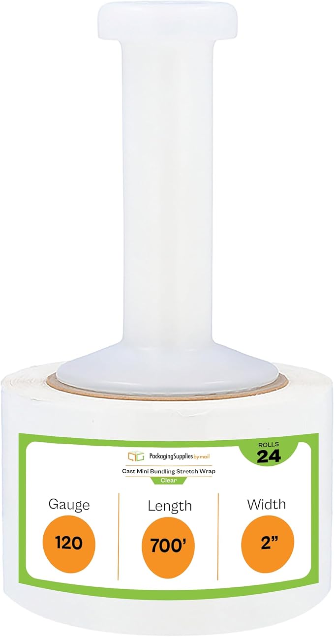 PSBM Mini Stretch Wrap with Handle, 24 Pack, 2 Inch x 700 Feet, 120 Gauge, Clear, Small Plastic Cling Film for Pallets Moving Storing