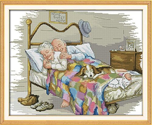 Stitchmelody Stamped Cross Stitch Kits,14CT Printed Pattern on Canvas,DMC Threads Embroidery Set-Happy Couple 17.3''×14.2''