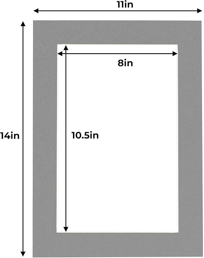 11x14 Mat for 8.5x11 Photo - Precut Mid Grey Picture Matboard for Frames Measuring 11 x 14 Inches - Bevel Cut Matte to Display Art Measuring 8.5 x 11 Inches - Acid Free ONE MAT