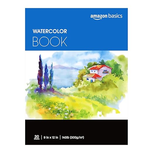 Amazon Basics Watercolor Pad, 9"x12", 140 lb / 300 gsm, 30 Sheets, White