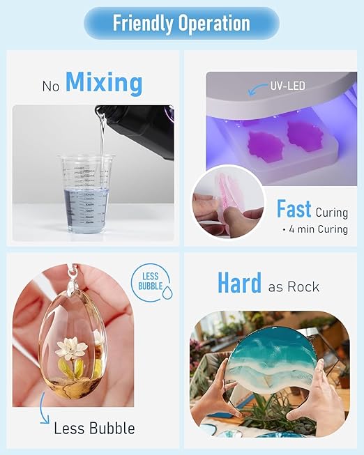 Nicpro UV Resin 200g, 2 PCS Crystal Clear UV Glue Hard, High Viscosity & Quick Curing UV Epoxy Resin Kit for Jewelry Making, Craft, Doming, Coating and Casting