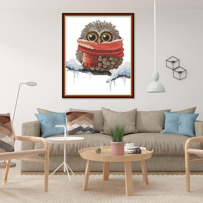 CROSSDECOR Cross Stitch Kits for Beginners,Owl Pattern Crossstitching Preprinted kits DIY Needlepoint Embroidery Craft Kits 11CT 3 Strands-9.5×11 inch