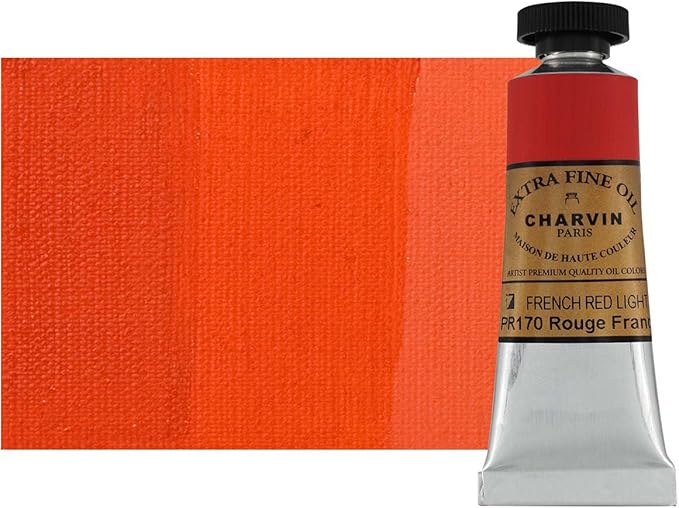 Charvin Extra Fine Oil Paint, French Red Light 20 mL - Triple-Milled, Rich Texture, Poppy Oil-Based, Light-Fast, Handmade, Archival Quality