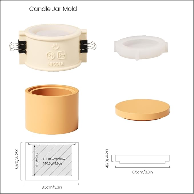 BOOWAN Nicole Simple Style Candle Vessels Silicone Mold, Candle Jar Mould for Jesmonite Concrete Cement DIY Handmade Home Decoration